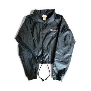 Champion Cropped Coach Jacket Black Windbreaker Logo Women’s Small